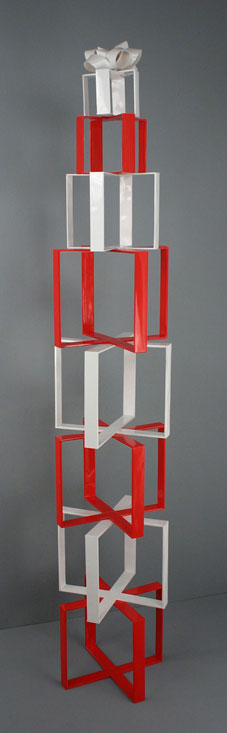 Stacked Red and White  Present, 2007, balsa wood and paper, 78
		  x 14 x 14 balsa / 198 x 35 x 35 cm
