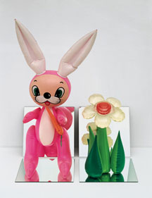 jeff koons, Inflatable Flower and Bunny, Tall White, Pink Bunny, vinyl, mirrors 32 x 25 x 18 inches 81.3 x 63.5 x 45.7 cm 1979