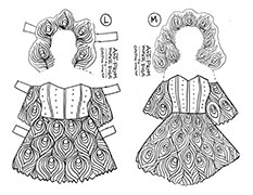 a paper doll garment with a peacock theme