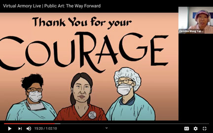 screenshot of a slide show with a billboard design featuring 3 medical workers
