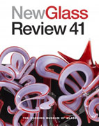 cover of new glass review 41, with a swirling glass sculpture im purple and red, from the corning museum of glass