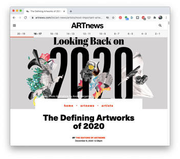 screenshot of artnews website of most defining artworks of 2020