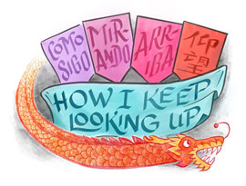 illustration of a dragon and banners with the project title in english, spanish, and chinese