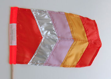 Irrational Exuberance (Asst. Colors) Mini Flags, 2012, fabric, thread, wood, woven labels, ~15 x 18 inches / 38 x 45 cm each