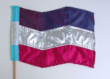 Irrational Exuberance (Asst. Colors) Mini Flags, 2012, fabric, thread, wood, woven labels, ~15 x 18 inches / 38 x 45 cm each