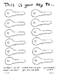 Galeria Rusz, This is your key to....  one's heart—use red. success—use brown. understanding—use yellow. your home—use green. your inner self—use blue. 