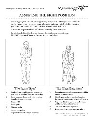 Mail Order Brides/M.O.B. Manananggoogle Training Manual: Assuming The Right Position. Employee Training Manual // BOTTOMS ASSUMING THE RIGHT POSITION Manananggoogle is a model equal opportunity workplace. Our hiring policies redress the gender imbalance rampant in corporate culture: we train women in leadership/executive positions (”Tops”) and men in administrative support roles (”Bottoms”). A successful corporation has a well-defined hierarchy. Know your place. Female/Female-Identified Trainees: Assume the positions on opposite page. Male/Male-Identified Trainees: Assume the positions below. 1. 2. 3. 4. 5. 6. 7. “The Paper Tiger” Stand with a crumpled posture, contracting your body to minimize the space you occupy. Direct your gaze downward, point your toes inward and cross your arms. Breathe softly. Tread lightly. Claim no credit. Seek no recognition. Prepare to fetch coffee for your superior. “The Glass Basement” 1.	Retreat inconspicuously to a vacant seat within earshot of your superiors. 2.	Sit with quiet modesty, your back hunched, legs crossed, hands resting on lap, ready to serve. 3.	Keep your chin down, eyes to the floor and avoid eye contact with superiors. 4.	Take up as little space as possible. 5.	If a superior desires your seat, surrender it. Mail Order Brides/M.O.B. // #mkthngshppn	10 www.manananggoogle.com/jobs