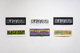 A series of 6 papercuts with a similar composition of the desert, rendered with different techniques in black and white as well as color.